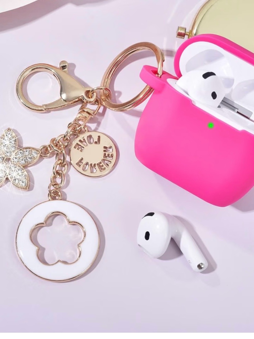 Pink Floral Charm Keychain Accessory - Picture 6 of 6